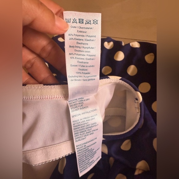 Boden One Piece Swimsuit Bathing Suit Polka Dot Blue White Size 12 Missing Strap - Picture 5 of 16